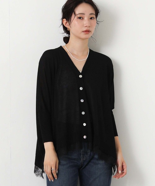 Gready Brilliant(グレディブリリアン)の「レースヘムVネックカーディガン(カーディガン/ボレロ・レディース・グレー/ブラック・FREE)」の7枚目の写真