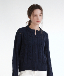 Alpaca Cable Skashi Knit Cardigan (Navy)
