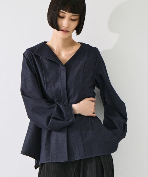 STUDIOUS(ステュディオス)の「Form Peplum Tops(Tシャツ/カットソー・レディース・ダークインディゴブルー/ブラック・FREE)」の1枚目の写真