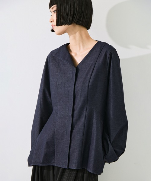 STUDIOUS(ステュディオス)の「Form Peplum Tops(Tシャツ/カットソー・レディース・ダークインディゴブルー/ブラック・FREE)」の6枚目の写真