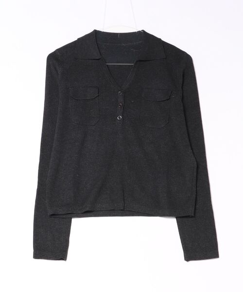 ALLURELLE(アリュレル)の「【ALLURELLE】Vネックポロニット SNF(ニット/セーター・レディース・ダークブラウン/ブラック/チャコールグレー・FREE)」の3枚目の写真