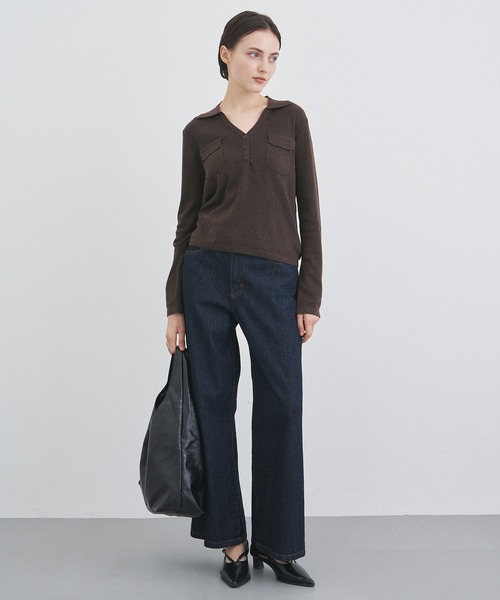 ALLURELLE(アリュレル)の「【ALLURELLE】Vネックポロニット SNF(ニット/セーター・レディース・ダークブラウン/ブラック/チャコールグレー・FREE)」の7枚目の写真