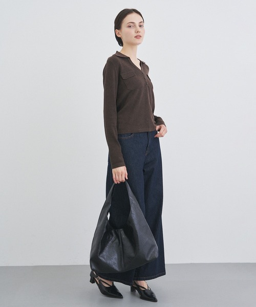 ALLURELLE(アリュレル)の「【ALLURELLE】Vネックポロニット SNF(ニット/セーター・レディース・ダークブラウン/ブラック/チャコールグレー・FREE)」の8枚目の写真