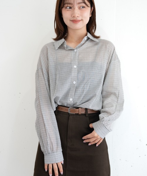 bashful base Oriental(バッシュフルベースオリエンタル)の「【bbO】ルーズシアーチェックシャツ(シャツ/ブラウス・レディース・ネイビー/アイボリー/ブルー・FREE)」の1枚目の写真