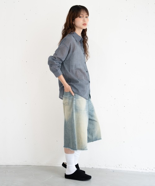 bashful base Oriental(バッシュフルベースオリエンタル)の「【bbO】ルーズシアーチェックシャツ(シャツ/ブラウス・レディース・ネイビー/アイボリー/ブルー・FREE)」の18枚目の写真