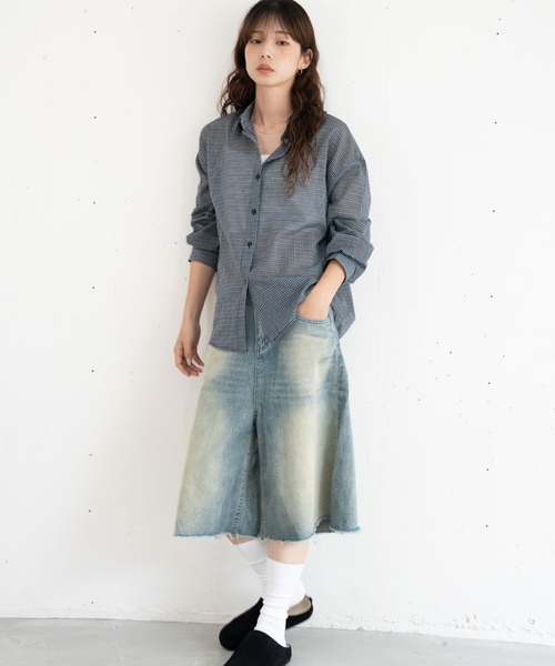 bashful base Oriental(バッシュフルベースオリエンタル)の「【bbO】ルーズシアーチェックシャツ(シャツ/ブラウス・レディース・ネイビー/アイボリー/ブルー・FREE)」の6枚目の写真