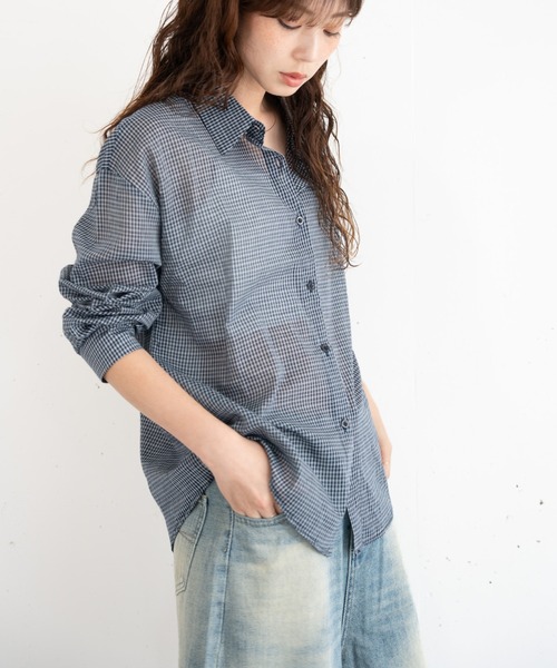 bashful base Oriental(バッシュフルベースオリエンタル)の「【bbO】ルーズシアーチェックシャツ(シャツ/ブラウス・レディース・ネイビー/アイボリー/ブルー・FREE)」の22枚目の写真