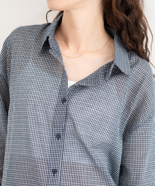 bashful base Oriental(バッシュフルベースオリエンタル)の「【bbO】ルーズシアーチェックシャツ(シャツ/ブラウス・レディース・ネイビー/アイボリー/ブルー・FREE)」の8枚目の写真