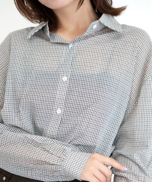 bashful base Oriental(バッシュフルベースオリエンタル)の「【bbO】ルーズシアーチェックシャツ(シャツ/ブラウス・レディース・ネイビー/アイボリー/ブルー・FREE)」の11枚目の写真