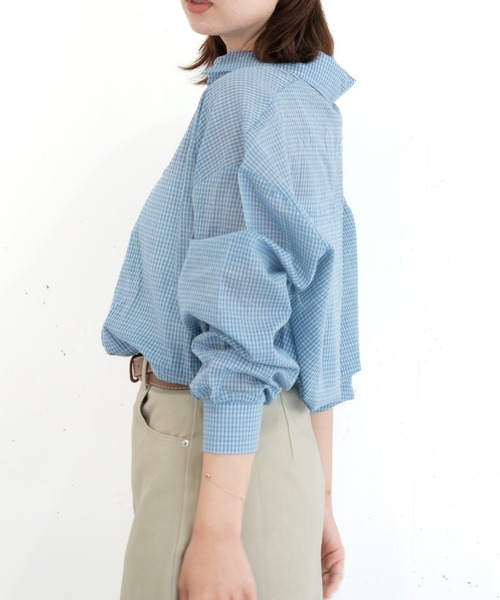 bashful base Oriental(バッシュフルベースオリエンタル)の「【bbO】ルーズシアーチェックシャツ(シャツ/ブラウス・レディース・ネイビー/アイボリー/ブルー・FREE)」の21枚目の写真