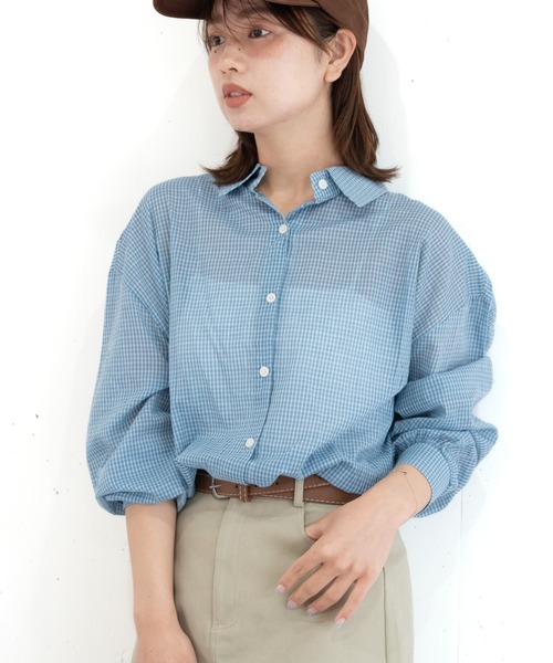 bashful base Oriental(バッシュフルベースオリエンタル)の「【bbO】ルーズシアーチェックシャツ(シャツ/ブラウス・レディース・ネイビー/アイボリー/ブルー・FREE)」の13枚目の写真