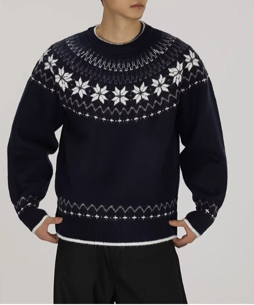 DOUBLE STEAL(ダブルスティール)の「DSノルディック柄クルーネックニット(ニット/セーター・メンズ・ネイビー/グレー・X-LARGE/LARGE/MEDIUM)」の2枚目の写真