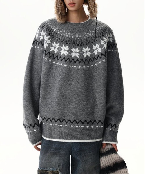 DOUBLE STEAL(ダブルスティール)の「DSノルディック柄クルーネックニット(ニット/セーター・メンズ・ネイビー/グレー・X-LARGE/LARGE/MEDIUM)」の1枚目の写真