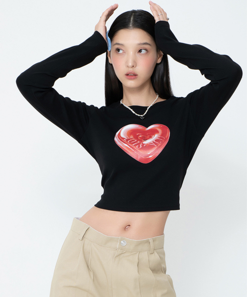LOTSYOU(ロッツユー)の「The Friends Heart Candy Crop Tee Black(Tシャツ/カットソー・レディース・その他・OS)」の4枚目の写真