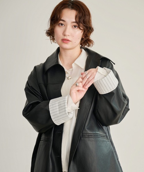 DAESE TOKYO(デセトウキョウ)の「袖ストライプフェイクレザージャケット(その他アウター・レディース・ブラウン/ブラック・FREE)」の11枚目の写真