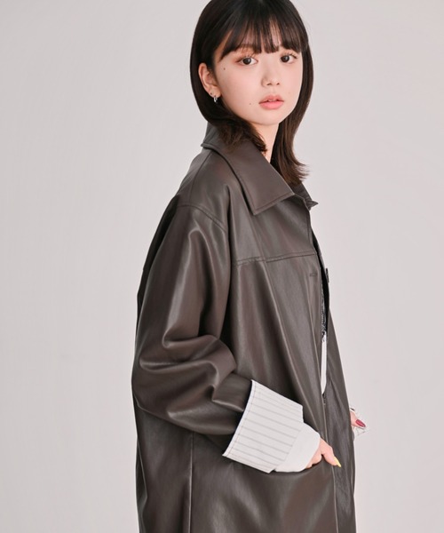 DAESE TOKYO(デセトウキョウ)の「袖ストライプフェイクレザージャケット(その他アウター・レディース・ブラウン/ブラック・FREE)」の18枚目の写真