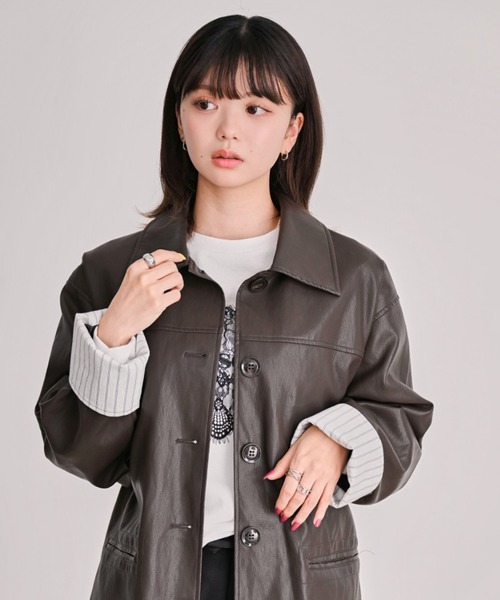 DAESE TOKYO(デセトウキョウ)の「袖ストライプフェイクレザージャケット(その他アウター・レディース・ブラウン/ブラック・FREE)」の17枚目の写真