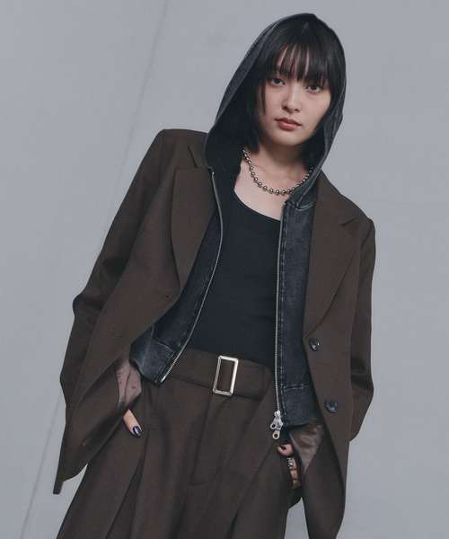 PAGEBOY(ページボーイ)の「クラシックボクシージャケット【セットアップ対応】(テーラードジャケット・レディース・チェック/ブラウン/ブラック・FREE)」の2枚目の写真