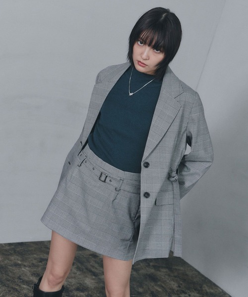 PAGEBOY(ページボーイ)の「クラシックボクシージャケット【セットアップ対応】(テーラードジャケット・レディース・チェック/ブラウン/ブラック・FREE)」の3枚目の写真