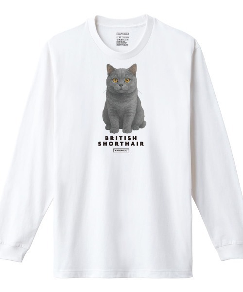 Moftique(モフティック)の「Moftique(モフティック) 長袖Tシャツ ブリティッシュショートヘアー 猫 キャット ペット アニマル プリント 袖リブ ロンT トップス レディース(Tシャツ/カットソー・レディース・ブラック/ホワイト・S/XS)」の2枚目の写真