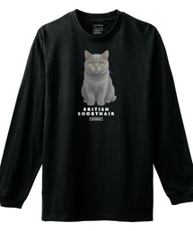 Moftique（モフティック）の「Moftique（モフティック） 長袖Tシャツ ブリティッシュショートヘアー 猫 キャット ペット アニマル プリント 袖リブ ロンT トップス レディース（Tシャツ/カットソー）」