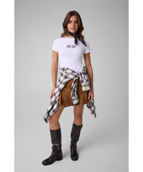 GUESS JEANS(ゲスジーンズ)の「GUESS JEANS Suede Pleated Skirt スカート ミニスカート セットアップ(スカート・レディース・ブラウン・X-SMALL/SMALL)」の4枚目の写真