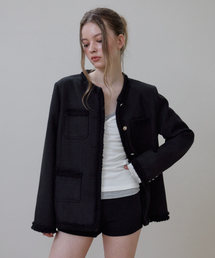 Fringe Pocket Tweed Jacket [Black]