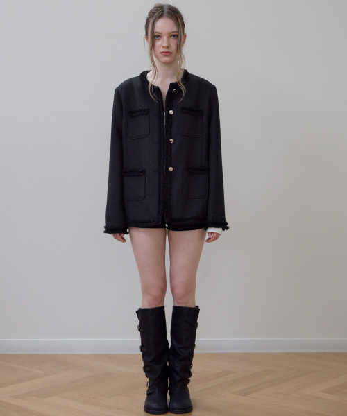 ROSEFRANTZ（ロゼフランツ）の「Fringe Pocket Tweed Jacket [Black]（その他アウター・レディース・ブラック・OS）」の2枚目の写真