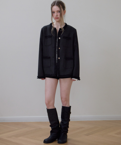 ROSEFRANTZ（ロゼフランツ）の「Fringe Pocket Tweed Jacket [Black]（その他アウター・レディース・ブラック・OS）」の4枚目の写真