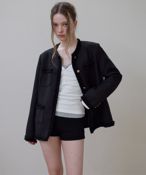 ROSEFRANTZ（ロゼフランツ）の「Fringe Pocket Tweed Jacket [Black]（その他アウター・レディース・ブラック・OS）」の5枚目の写真