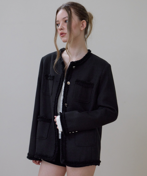 ROSEFRANTZ（ロゼフランツ）の「Fringe Pocket Tweed Jacket [Black]（その他アウター・レディース・ブラック・OS）」の6枚目の写真