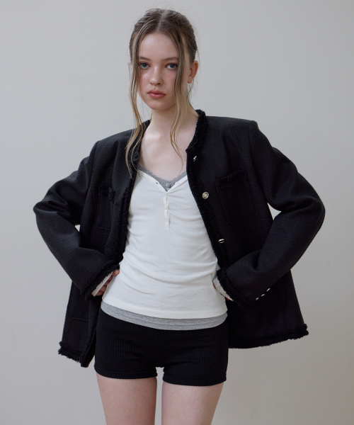 ROSEFRANTZ（ロゼフランツ）の「Fringe Pocket Tweed Jacket [Black]（その他アウター・レディース・ブラック・OS）」の8枚目の写真