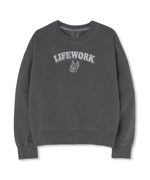 LIFE WORK(ライフワーク)の「レディース フレンジピグメントマンツーマン(スウェット・レディース・チャコールグレー/ライトグレー/オレンジ・FREE)」の1枚目の写真