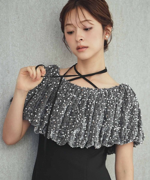 girl(ガール)の「2WAYスパンコールバルーンオフショルダーIラインパーティードレス 結婚式 ワンピース オケージョンドレス お呼ばれ 二次会 成人式 同窓会 謝恩会(ドレス・レディース・ブラック×グレー/ブラック・2L/L/M/S)」の1枚目の写真
