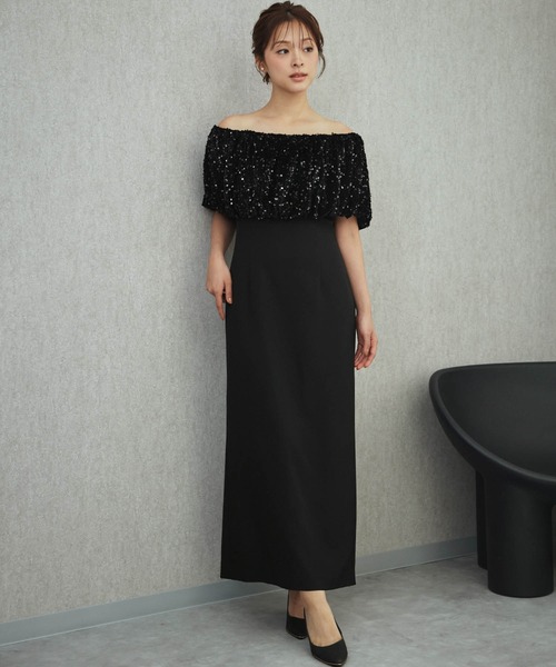 girl(ガール)の「2WAYスパンコールバルーンオフショルダーIラインパーティードレス 結婚式 ワンピース オケージョンドレス お呼ばれ 二次会 成人式 同窓会 謝恩会(ドレス・レディース・ブラック×グレー/ブラック・2L/L/M/S)」の2枚目の写真
