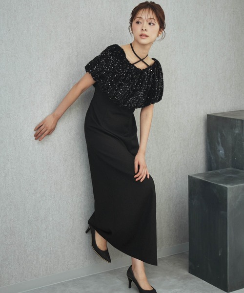girl(ガール)の「2WAYスパンコールバルーンオフショルダーIラインパーティードレス 結婚式 ワンピース オケージョンドレス お呼ばれ 二次会 成人式 同窓会 謝恩会(ドレス・レディース・ブラック×グレー/ブラック・2L/L/M/S)」の6枚目の写真