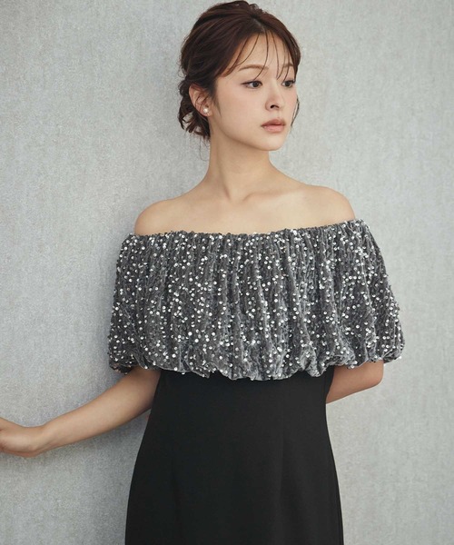 girl(ガール)の「2WAYスパンコールバルーンオフショルダーIラインパーティードレス 結婚式 ワンピース オケージョンドレス お呼ばれ 二次会 成人式 同窓会 謝恩会(ドレス・レディース・ブラック×グレー/ブラック・2L/L/M/S)」の7枚目の写真