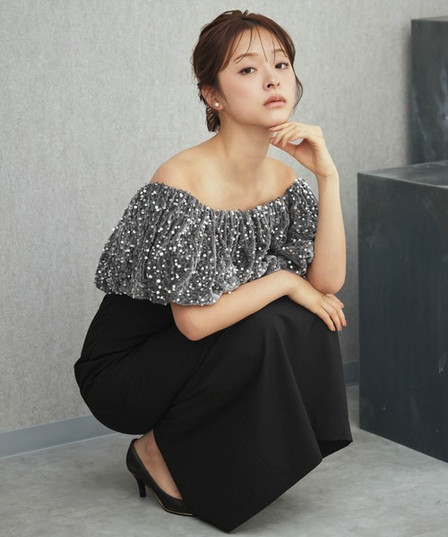 girl(ガール)の「2WAYスパンコールバルーンオフショルダーIラインパーティードレス 結婚式 ワンピース オケージョンドレス お呼ばれ 二次会 成人式 同窓会 謝恩会(ドレス・レディース・ブラック×グレー/ブラック・2L/L/M/S)」の13枚目の写真
