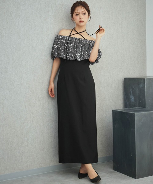 girl(ガール)の「2WAYスパンコールバルーンオフショルダーIラインパーティードレス 結婚式 ワンピース オケージョンドレス お呼ばれ 二次会 成人式 同窓会 謝恩会(ドレス・レディース・ブラック×グレー/ブラック・2L/L/M/S)」の14枚目の写真