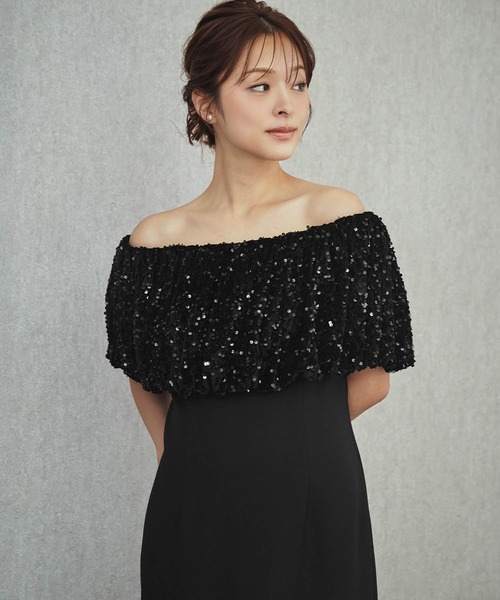 girl(ガール)の「2WAYスパンコールバルーンオフショルダーIラインパーティードレス 結婚式 ワンピース オケージョンドレス お呼ばれ 二次会 成人式 同窓会 謝恩会(ドレス・レディース・ブラック×グレー/ブラック・2L/L/M/S)」の16枚目の写真