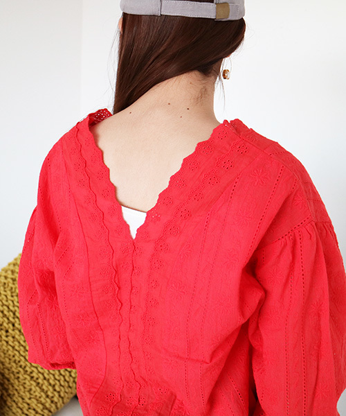 N.（N. Natural Beauty Basic）（エヌエヌナチュラルビューティーベーシック）の「【追加生産】スカラップコットンレースブラウス（シャツ/ブラウス・レディース・ホワイト/レッド・MEDIUM）」の11枚目の写真