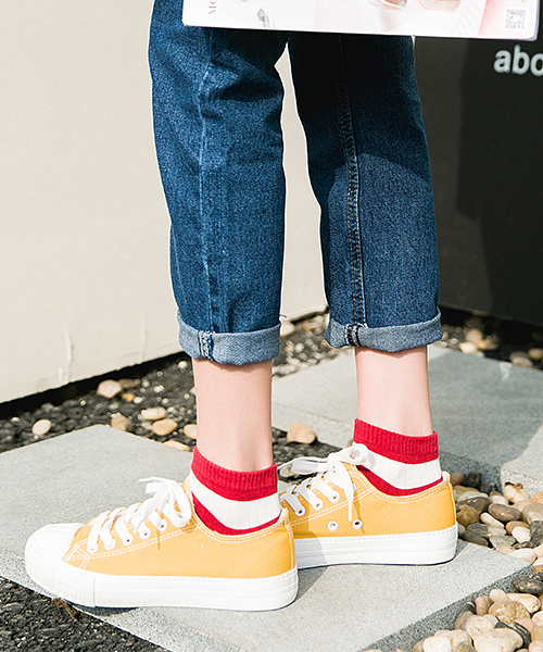 Fun & Daily（ファンアンドデイリー）の「F&D : リブボーダーショートソックス（ソックス/靴下・レディース・ブラック/グリーン/グレー/ブルー/ブラウン/レッド/ライトブルー・FREE）」の7枚目の写真