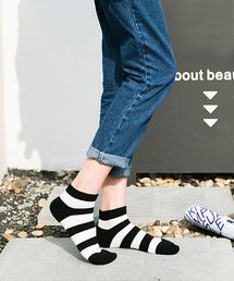 Fun & Daily | F&D : リブボーダーショートソックス(ソックス/靴下)