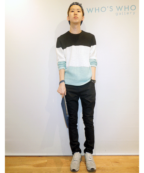 WHO'S WHO gallery（フーズフーギャラリー）の「畦編みクルー（ニット/セーター・メンズ・ホワイト/グリーン/ブラック/マルチ・MEDIUM/LARGE）」の5枚目の写真