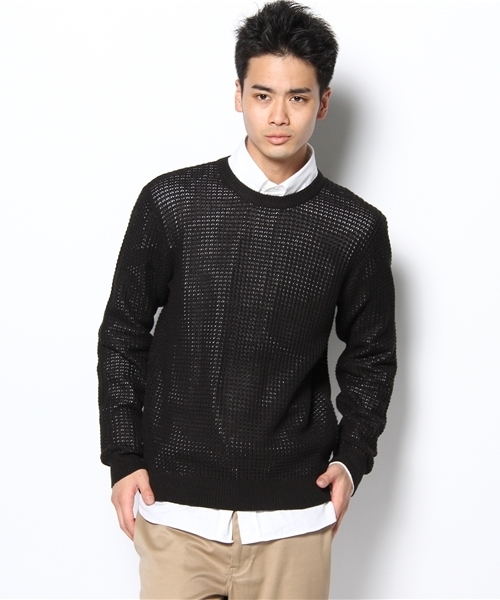 WHO'S WHO gallery（フーズフーギャラリー）の「畦編みクルー（ニット/セーター・メンズ・ホワイト/グリーン/ブラック/マルチ・MEDIUM/LARGE）」の6枚目の写真