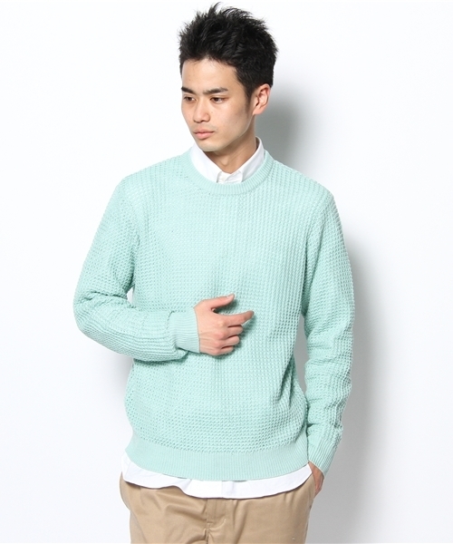 WHO'S WHO gallery（フーズフーギャラリー）の「畦編みクルー（ニット/セーター・メンズ・ホワイト/グリーン/ブラック/マルチ・MEDIUM/LARGE）」の4枚目の写真