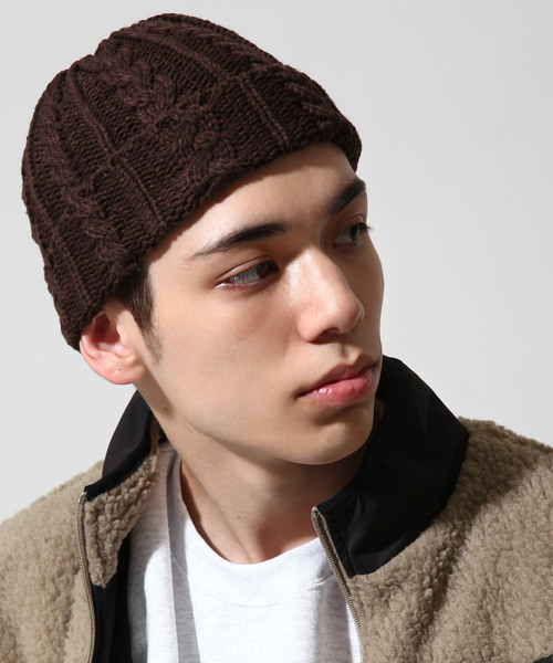 ZIP FIVE(ジップファイブ)の「MADE IN JAPAN ショートニットキャップ/ケーブル(ニットキャップ/ビーニー・メンズ・ブラック/ダークグリーン/ベージュ/パープル/ネイビー/グレー/オリーブ/グリーン/マスタード/ブラック×グレー/ブラウン系その他/ブルー系その他/ワイン/レンガ/ブルー系その他2・FREE)」の6枚目の写真