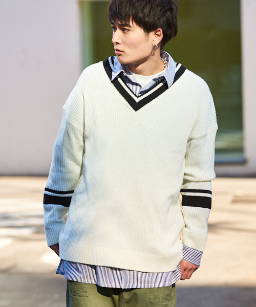 kutir（クティール）の「【ルーズシルエット】 チルデンニット プルオーバー S/S（ニット/セーター・メンズ・ホワイト/ブラック/ベージュ/ブラック系その他・MEDIUM/LARGE）」の2枚目の写真