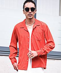 オープンカラー 長袖シャツ 無地