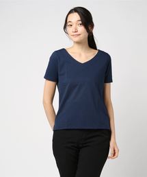 three dots（スリードッツ）の「パウダリーコットン Vネック（Tシャツ/カットソー）」